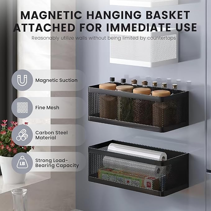 1 Pcs Magnetic Shelf For Fridge, Black, 6.3''L*4.9''W*3.9''H | For Whiteboard Classroom, Basket Organizer Holder, Locker Storage, Magnetic Bin Box Containers, Strong Magnetic, 16.5-Lb Load - Image 6