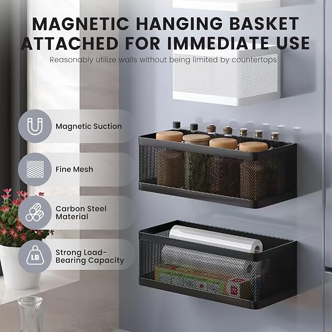 1 Pcs Magnetic Shelf For Fridge, Black, 11''L*4.9''W*3.9''H | For Whiteboard Classroom, Basket Organizer Holder, Locker Storage, Magnetic Bin Box Containers, Strong Magnetic, 16.5-Lb Load - Image 6