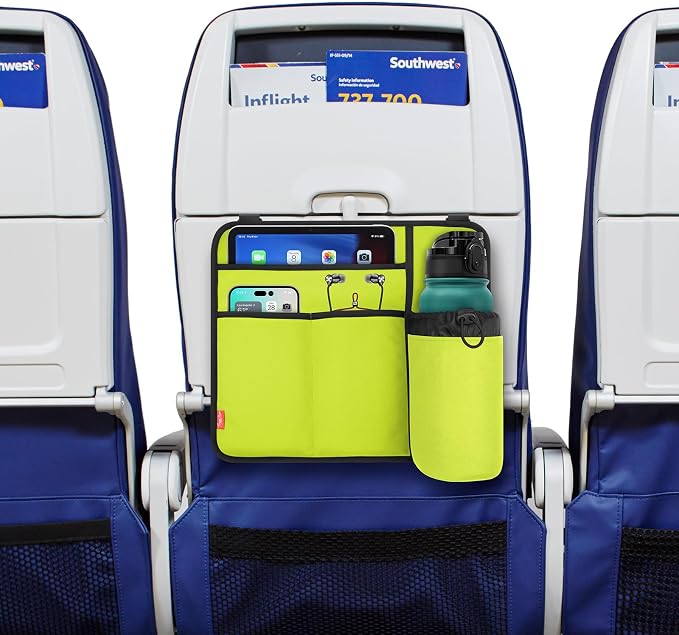 Airplane Seat Back Organizer & Storage, Airplane Tray Table Cover for Personal Items, Airline Seat Hanging Pockets Media Pouch,Reusable Travel Essentials,Fits Tablets,Cell Phone,Water Bottle (Green) - Image 6