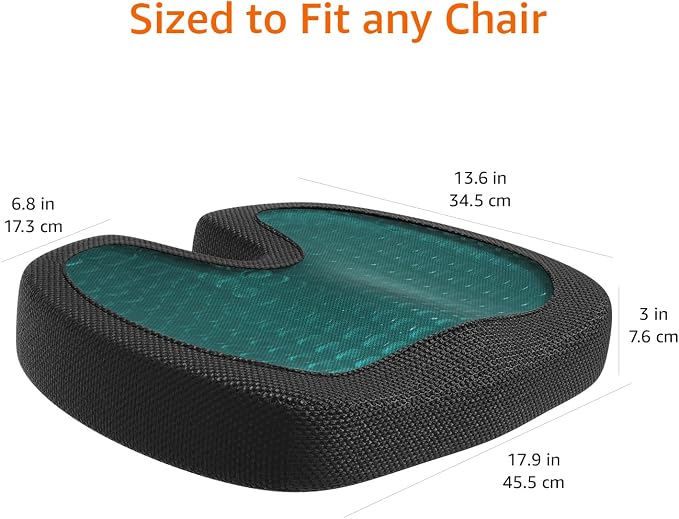 Amazon Basics Comfortable Seat Cushion for Office Chairs, Gel Enhanced Memory Foam, Non-Slip, Cooling Support for Long Sitting, Black - Image 6