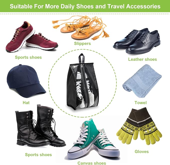 12 Pieces Shoe Bags for Travel Large Shoe Organizer for Men Women Waterproof Portable Shoe Bags with Sturdy Zipper for Travel Home Luggage Handbag, Black, 7.9 x 15.7 Inch - Image 6