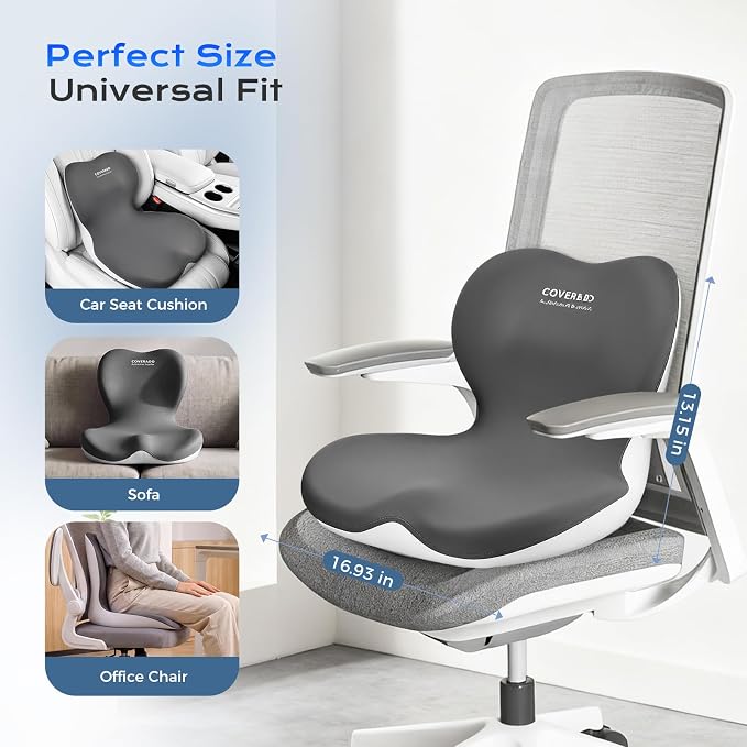 Coverado Car Seat Cushion and Lumbar Support Pillow One Piece, Memory Foam Ergonomic Back Support Driving Seat Cushion for Back Pain, Non-Slip Washable Cushion for Car, Driver, Office - Image 8