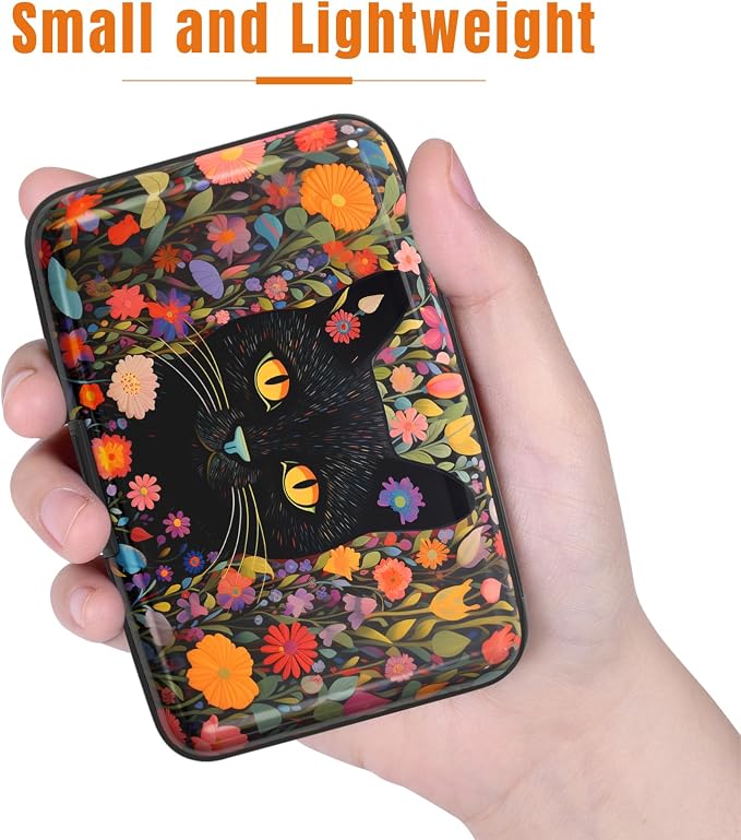 Rimilak Aluminuml Credit Card Holder,Flowers Cat | Mini Credit Card Wallet RFID Blocking Slim Metal Hard Case for Women Men - Image 3