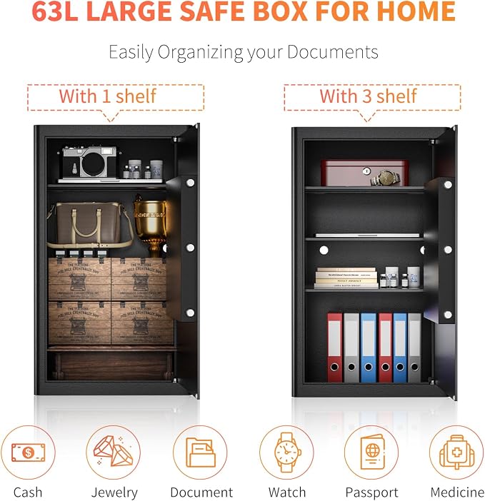 Cabinet Safe with Key for Money, 3.7 Cu Ft Key Security Safety Box | Safe Box Coffre Fort for Cash Jewelry Medicine Passport, Steel Safe Box for Home/Office/Hotel - Image 3