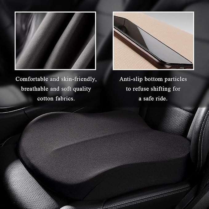 Car Seat Cushion, Comfort Memory Foam Car Cushion, Non-Slip Auto Booster Seat Cushion for Improve Driving Vision, Suitable for Vehicles Trucks SUVs Car Accessories (Black) - Image 3