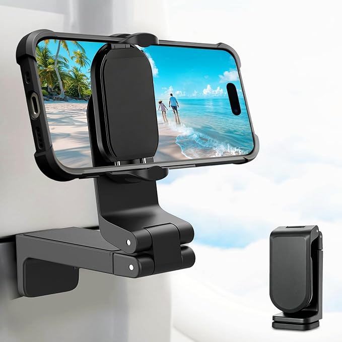 CreaDream 1 Pack Airplane Phone Holder, 360° Rotation Phone Mount for Travel Essentials, Adjustable Handsfree Phone Stand for Flight Desk, Pocket Size Compatible with All 4.7-6.9 inch Phones by CELLPHONESTAND