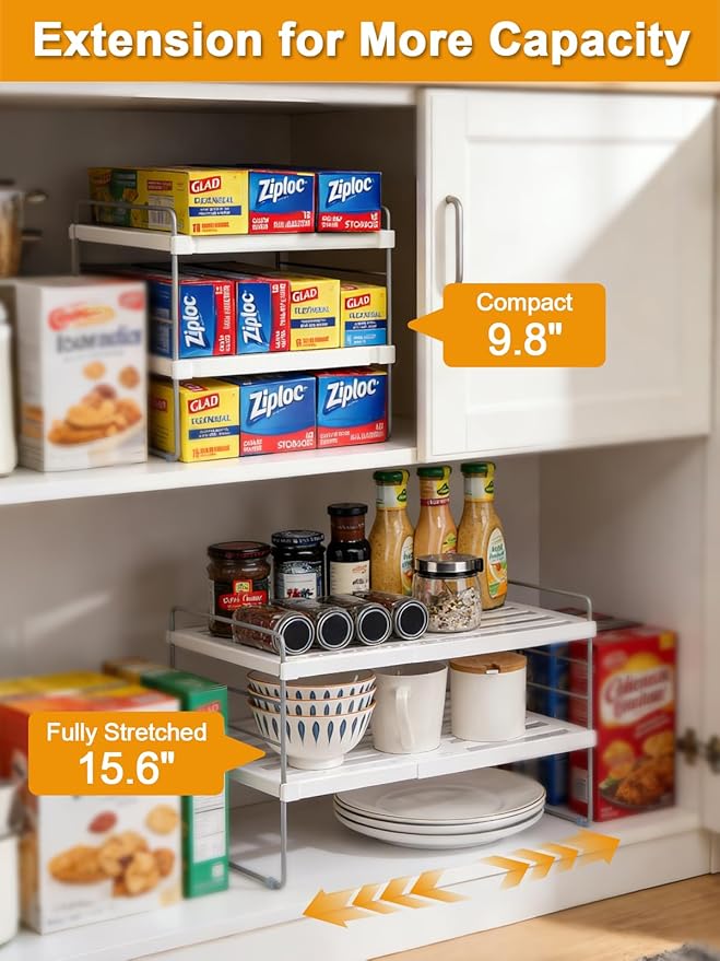 JUPELI Foil and Plastic Wrap Organizer, Expandable Kitchen Pantry Storage, Height Adjustable Cabinet Rack for Kitchen Organization, Aluminum Foil -3 Tier 9.8" to 15.6"L - Image 3