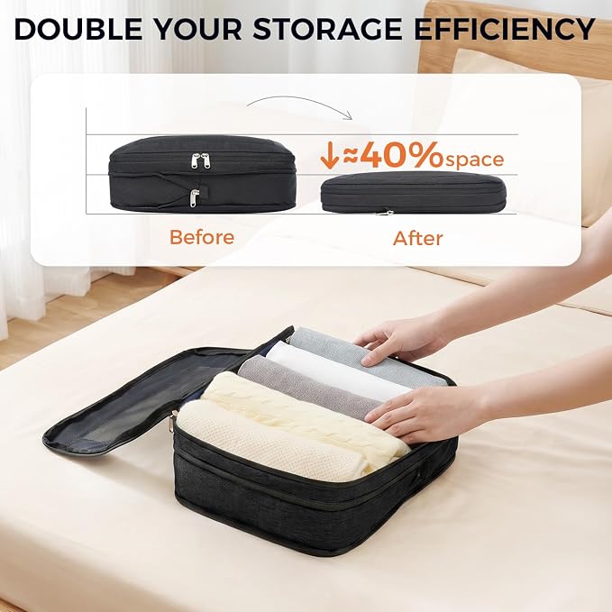 BAGAIL 8 Set Compression Packing Cubes, Expandable Luggage Organizer Bags for Travel Accessories (Black) - Image 2