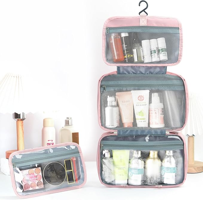 Toiletry Bag for Women Chenille Letter Makeup Bag Water-resistant Cosmetic Bag Travel Bag with Hanging Hook Preppy for Store Toiletries Cosmetic Accessories Medium Light Pink - Image 7
