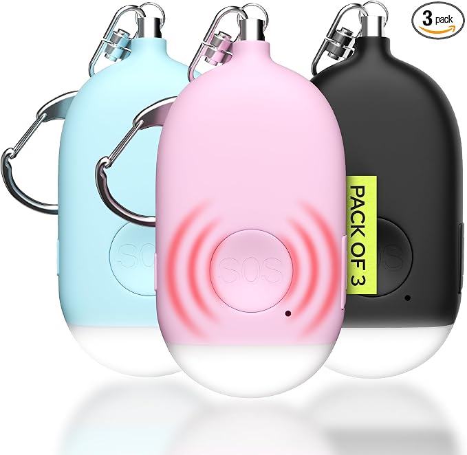 Weten Rechargeable Personal Alarm Keychain - 130dB Siren, LED Light - 3Pack Personal Safety Alert for Women to Carry - Panic Button Alarm for Security - Rape Whistle for Self Defense (Black&Pink&Blue) by WETEN