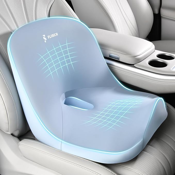 Car Seat Cushion and Lumbar Support Pillow, Larger Memory Foam Seat Cushion, Ergonomic L-Shaped Design Cushion for Back Pain Relief, Non-Slip Driving Cushion for Car, Office, Truck, Gifts for Mom-Blue by FLORICH