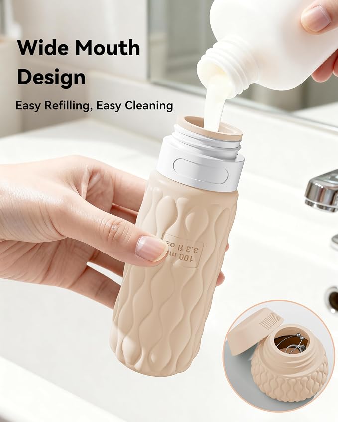 Travel Bottles for Toiletries Silicone Travel Size Containers 3.4oz 1.7oz | Travel Essentials TSA Approved Leakproof Refillable Squeeze Bottles with Labels/Clear Bag for Shampoo, Conditioner, Creams - Image 5