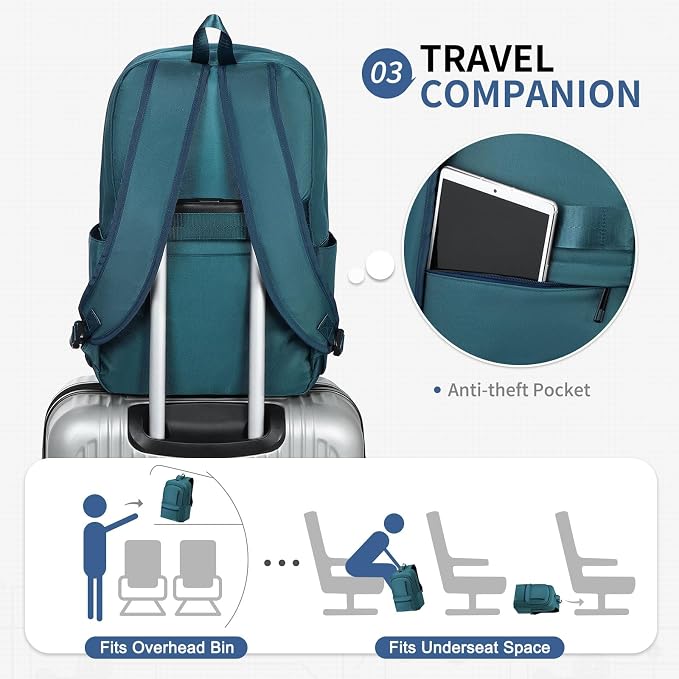 Laptop Backpack for Men & Women 15.6 Inch Office Anti Theft, Blue | Small Work Backpack Water Resistant with Luggage Strap Theft Proof Sleek Backpack Oxford Material for Commute, Work, Travel - Image 7