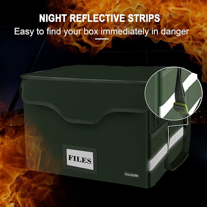 DocSafe Fireproof Document Box with Lock,File Storage Organizer with Mesh Pockets＆Lid,Collapsible Portable File Box Home Office Safe Filing Cabinet with Handle for Hanging Letter/Legal Folder,Green - Image 8