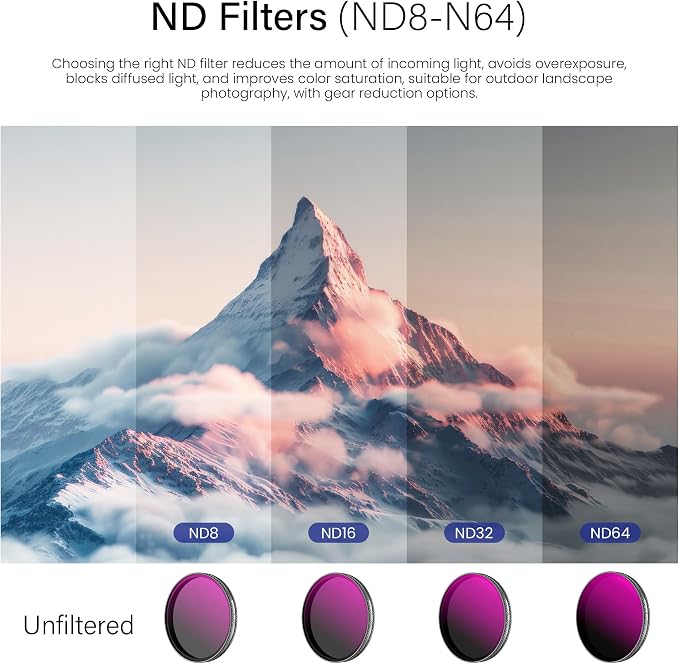 Walking Way Camera Lens Filters UV ND PL Set Compatible with DJI Osmo Action 6 Accessories Kit, 4 Pack CPL ND8 ND16 ND32 Camera Lens Polarizing Neutral Density Filters Multicoated HD Optical Glass - Image 4