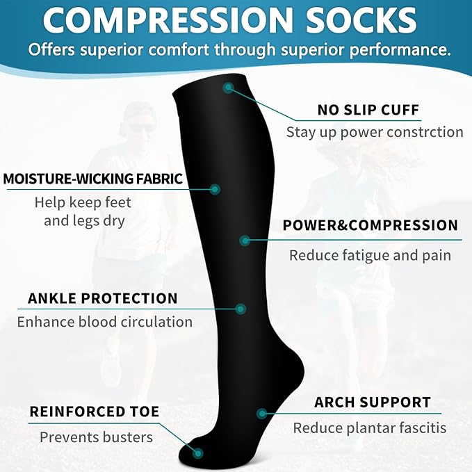 6 Pack Copper Compression Socks for Women and Men Circulation-Best Support for Medical,Running,Nursing,Athletic - Image 5