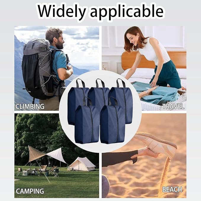 5Pcs Large Travel Shoe Bags Portable Travel Gifts Shoe Organizer with Zipper Closure, Waterproof Nylon Shoe Storage Organizer with Handle Travel Bags For Men and Women, Navy - Image 8