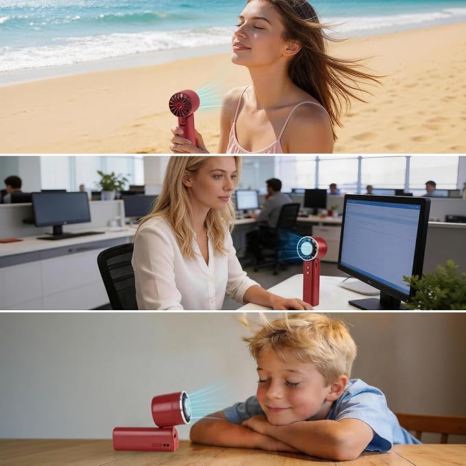 Foldable Handheld Fan with Ice Cooling - 4 Speed Rechargeable Mini Portable Fan, Ultra-Lightweight Personal Air Cooler for Desk, Travel and Makeup, Red - Image 4