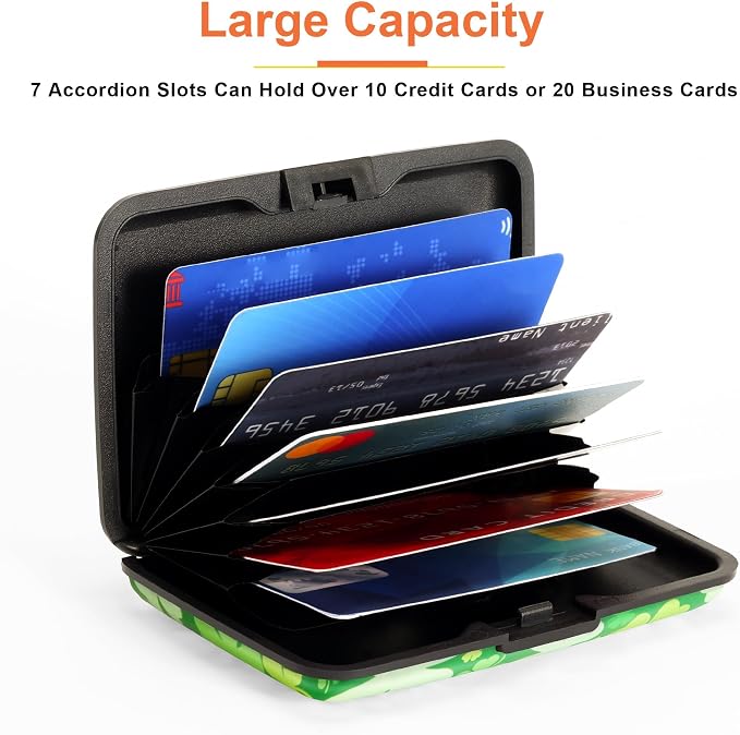 Mayski Credit Card Holder for Women RFID Blocking Wallet, Lucky Clover | Card Wallets for Women Small Mini Business Metal Accordion Aluminum Alloy Hard Case for Men - Image 4