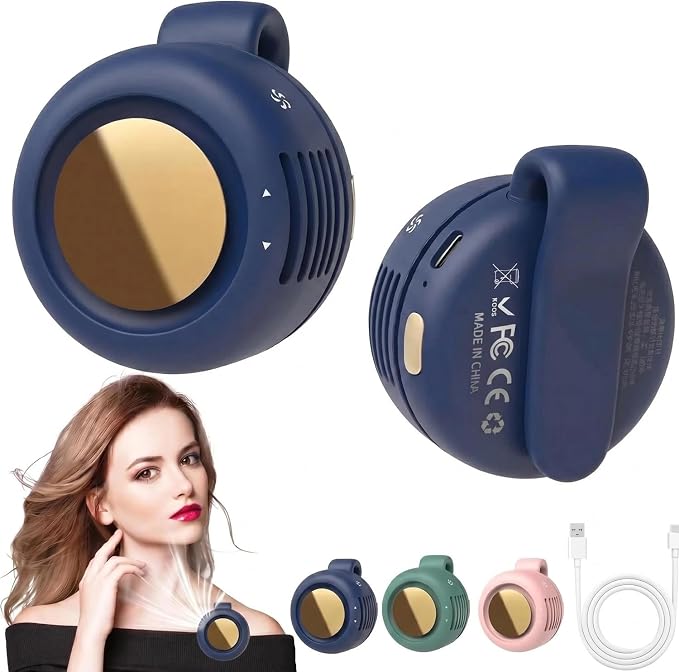 Portable Silent Mini Bladeless Fan Clip On, Small Fan Clip on for Shirt & Waist, Adjustable 3-Speed Suspended Whirlwind Fans, For Outdoor & Travel & Office, Travel Accessories, Gift (Blue) by Unknown