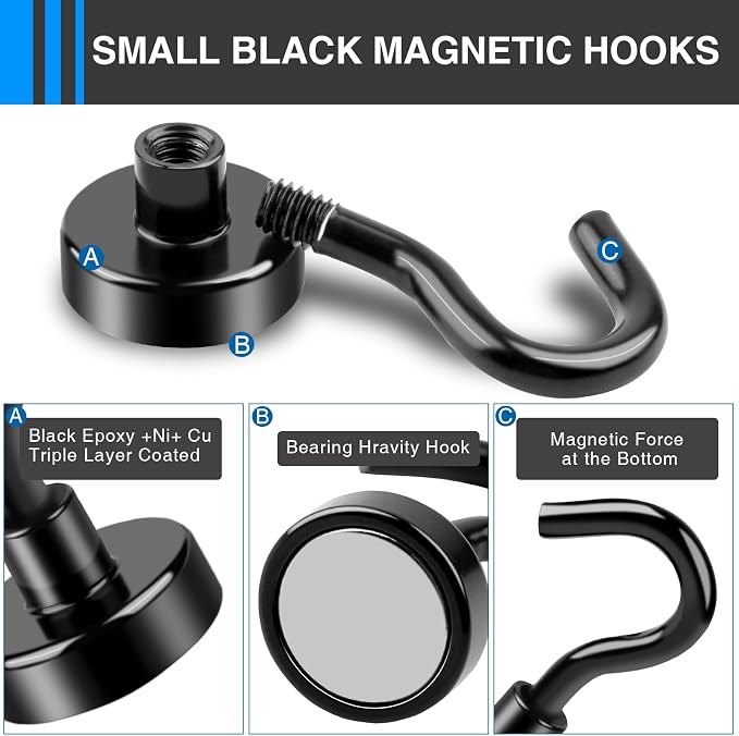 LOVIMAG Magnetic Hooks, Cruise Essentials 2026, 12 Pack-30LBS | Heavy Duty Strong Magnet Hook for Cruise Cabin, Refrigerator Fridge, Ship, Classroom, Kitchen Grills, Black - Image 5