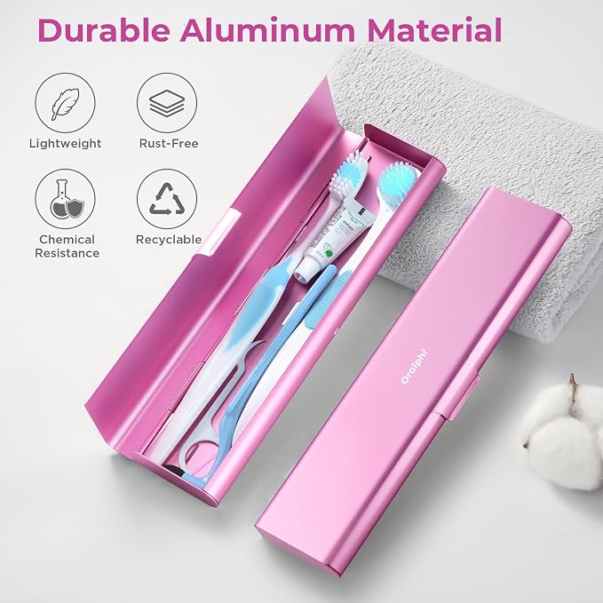 Wider Aluminum Toothbrush Travel Case, Portable Travel Toothbrush Holder, Durable Manual Toothbrush Box Container for Traveling, Bathroom, Camping, Business Trip, Pink - Image 2