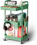Sorgion 3 Tier Rolling Cart Organizer,Laundry Room Bathroom Organizers and Storage Office Shelves Mobile Shelving Unit Kitchen Trolley Cart with Wheels for Art,Craft,Diaper,Bedside,Snack(Green) by Sorgion