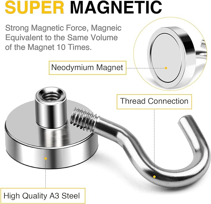 DIYMAG Magnetic Hooks 20pcs 50lbs Cruise Essentials 2026 Magnet Hook (Pack of 2) - Image 3