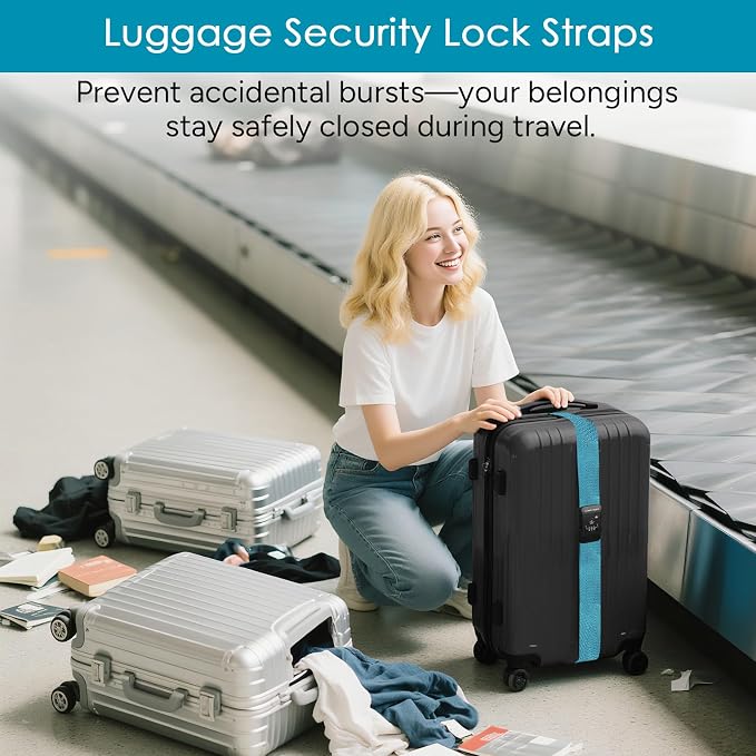 Travel Inspira Heavy Duty Luggage Straps with TSA Lock | Anti-Burst Protection; High Visibility Blue; TSA-Lock Belt with Tag; Adjustable 103-200cm; 20-28 Inch Bags; Anti-Burst - Image 3