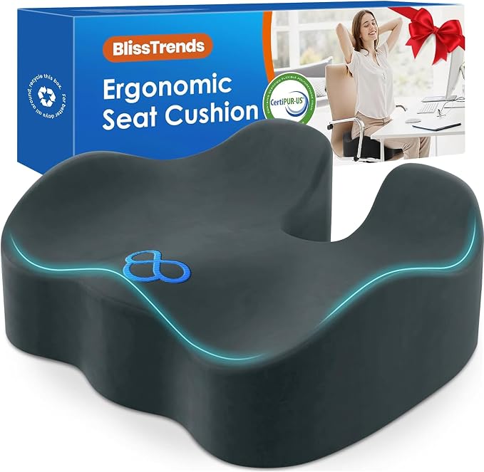 BlissTrends Extra Thick Seat Cushion for Office Chair & Car Seat, DarkGreen | Tailbone & Sciatica Relief, Ergonomic Support, High-Density Memory Foam, Comfort for Extended Sitting by BlissTrends