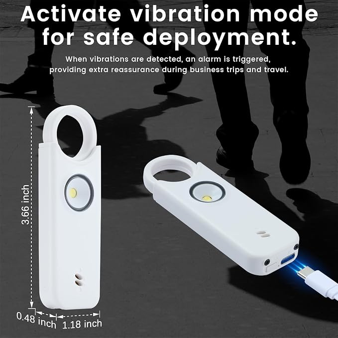 TIPSEAN Personal Safety Alarm - 135dB Ultra Loud Siren with LED Strobe Light, USB-C Rechargeable, Compact Keychain Alarm for Women/Men, Emergency Flashlight & Vibration Alert(White) - Image 6