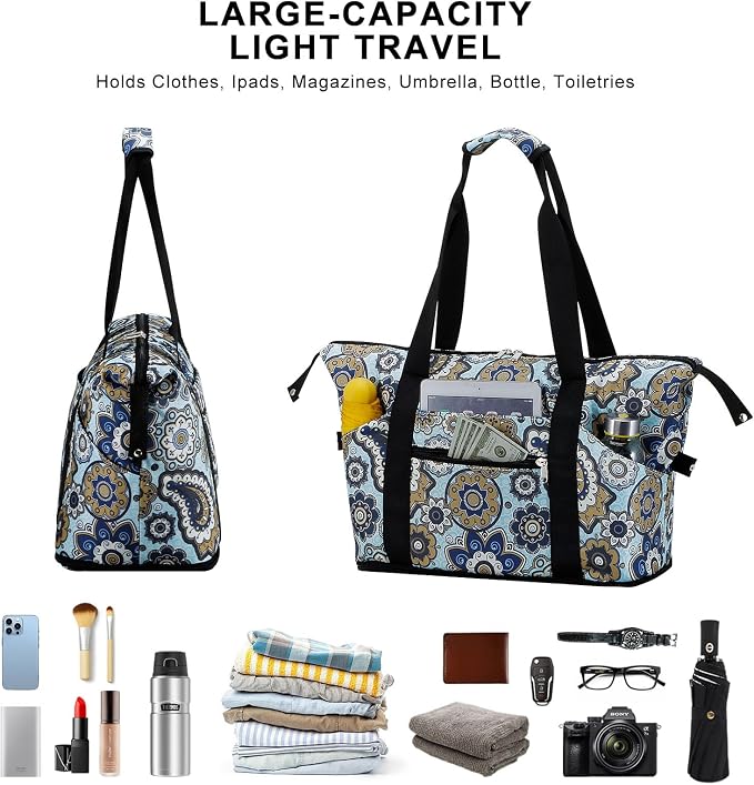 Expandable Duffel Bag for Women with Trolley Sleeve/Wet Pocket Weekender Travel Tote Large Carry On Overnight Luggage - Image 7