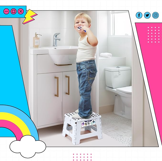 Delxo 9 Inch Kids Step Stool,300 Lbs Folding Step Stool for Toddler White | Foldable Step Stool,Non-Slip Foot Stools with Handle, Lightweight Collapsible Stool for Kitchen,Bathroom,Bedroom,Garden - Image 8