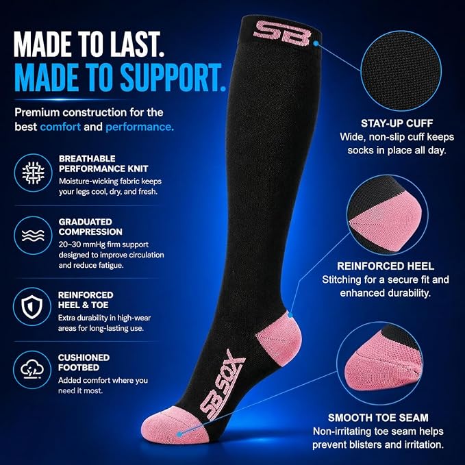 SB SOX Compression Socks for Men & Women (20-30mmHg) | Best Quality Compression Socks for Flying, Medical, Sports, Wide Calf Fit, Pregnancy, and Daily Wear. Trusted since 2016. - Image 6
