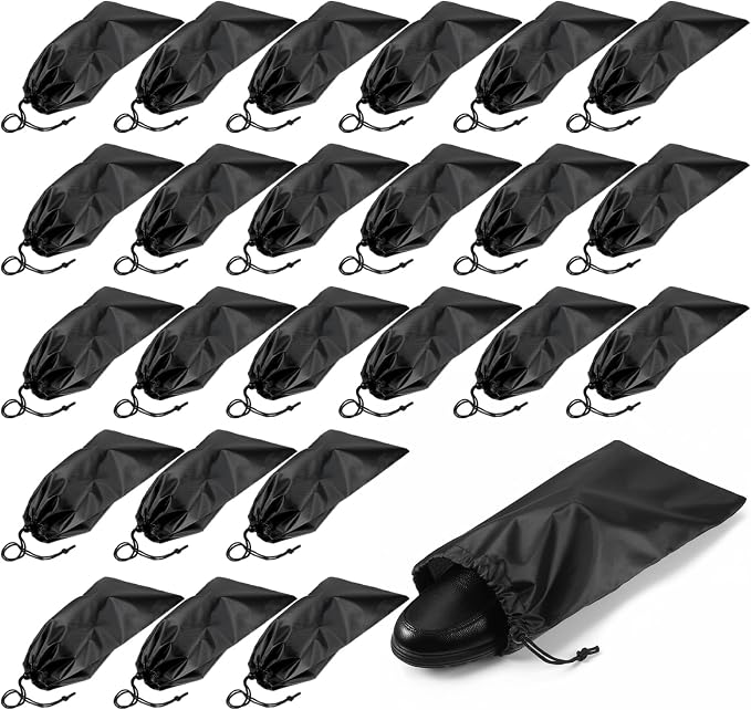 24 Pack Shoe Bag for Travel, 18" x 9" Drawstring Shoe Storage Bag for Suitcase, Black Oxford Cloth Shoes Bags for Packing, Travel Shoes Organizer by Unknown