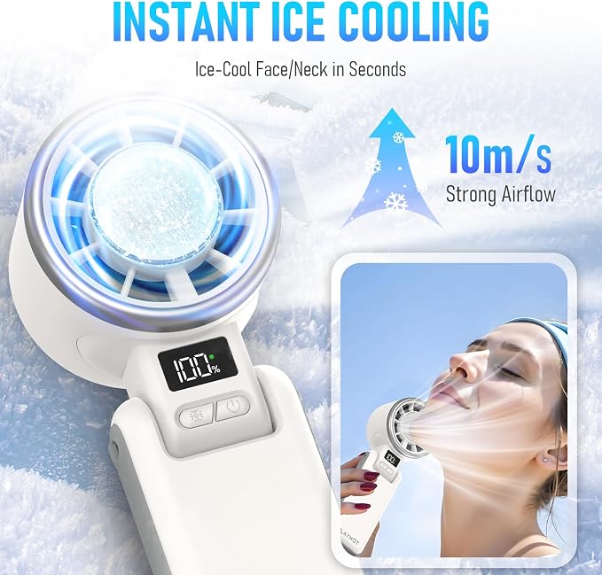 PlayHot Portable Handheld Cooling Fan, Travel Essentials, Gifts for Women | Instant Cooling, 10m/s Airflow, 5-Speed, 10H Max, USB-C Rechargeable, LED Display, 3-in-1 Foldable for Cruise, Beach Vacation - Image 2