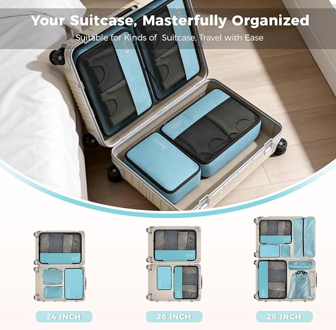 Compression Packing Cubes Set, Versatile 8pcs Travel Essentials for Packing | Lightweight Travel Organizers for Family & Business Travel, Space Save for Backpack, Duffel & Suitcase- Blue - Image 6