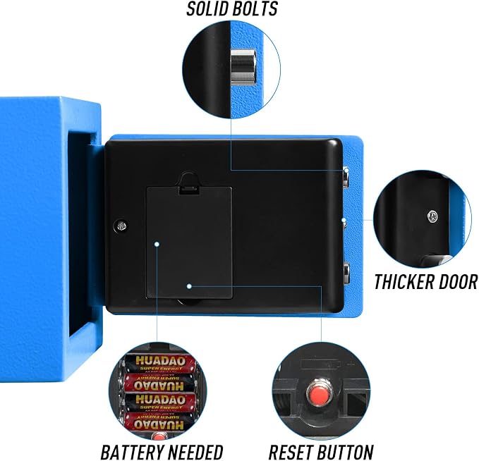 TENAMIC Safe Box 0.23 Cubic Feet Electronic Digital Security Box, Keypad Lock Box Cabinet Safes, Mini Safe Suitable for Office Hotel Home Safe, Blue - Image 6