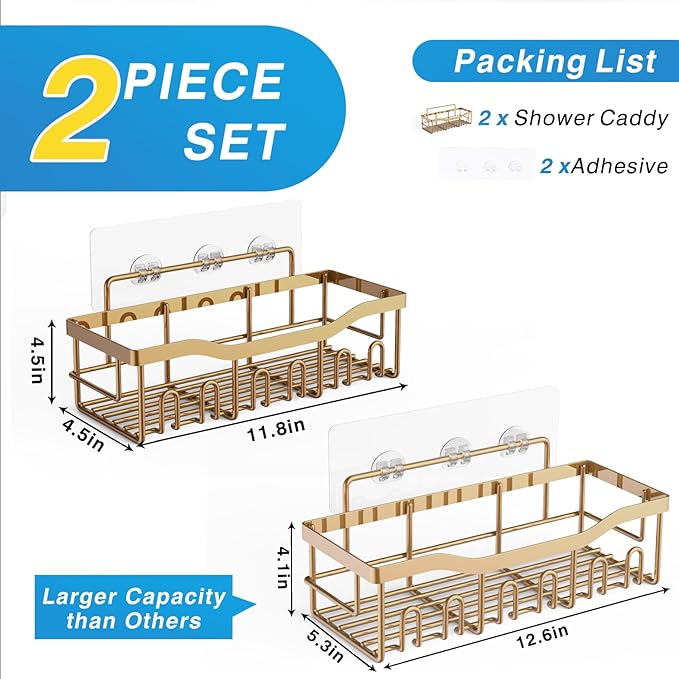 EUDELE Shower Caddy 2 Pack, Adhesive Organizer for Bathroom Storage, Home Decor & Kitchen, No Drilling, Rustproof Stainless Steel Shelf, Bathroom Decor Sets - Image 7