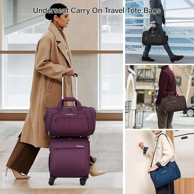 Hanke Small Underseat Carry On Luggage Bags for Travel with 10 Pockets. | Airline Approved Foldable Personal Bag w/ Luggage Sleeve; Tote Duffle & Bento Bag, Flight Attendant Weekender for Men & Women - Image 4