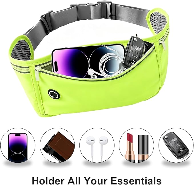 Slim Running Belt for Women Men,Runners Fanny Pack Phone Holder,Money Belt,Running Gear Accessories,with 3 Pockets (Fluorescent green) - Image 2