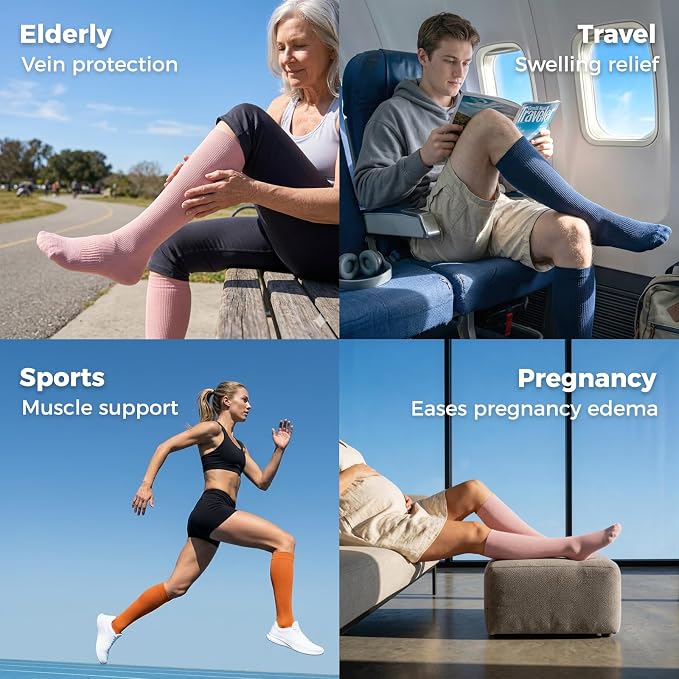 Compression Socks for Women & Men 15-20 mmHg, Knee High, 3 Pairs | Graduated Compression, Supports Circulation, Ideal for Nurses, Pregnancy, Travel, Flights, Running & Athletic Edema - Image 5