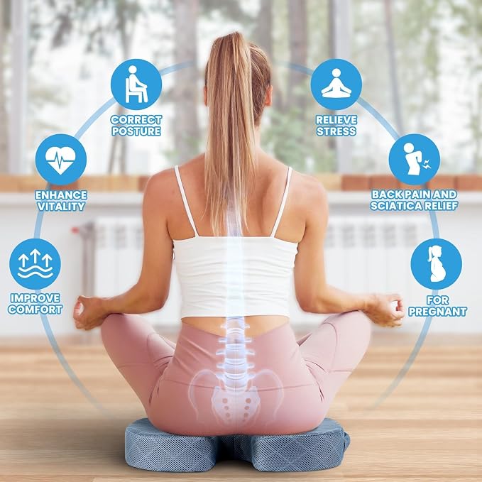 Memory Foam Office Chair Seat Cushion - Light Blue, Large | for Car Seat, Airplane, Desk Chair - Sciatica & Hip & Coccyx Pain Relief Cushion for Long Sitting Office Workers, Car Drivers - Image 4