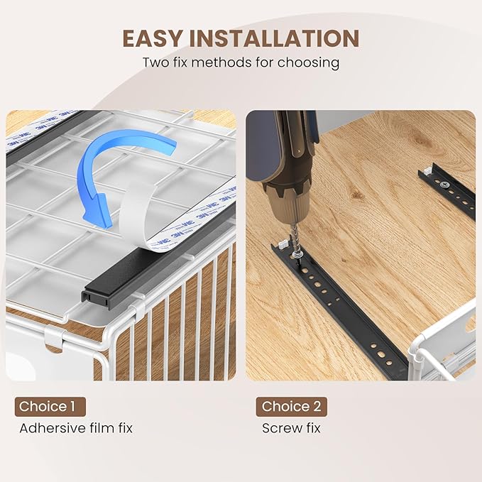 2 Pack Pull Out Cabinet Organizer, Heavy Duty Slide Out Drawer with No Drill Adhesive or Screw Mount, Carbon Steel Roll Out Shelf for Kitchen Cabinet, Pantry & Bathroom Storage - Image 5