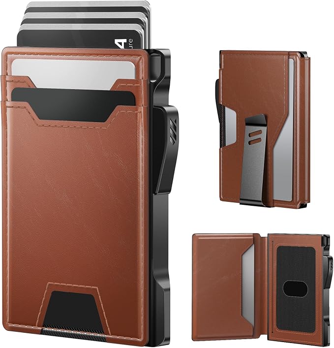 typecase Wallet for Men: Rfid-blocking with Money Clip Slim Leather Bifold ID Window Smart Pop Up Card Case Front Pocket Wallet with Gift Box (Light Brown) by typecase