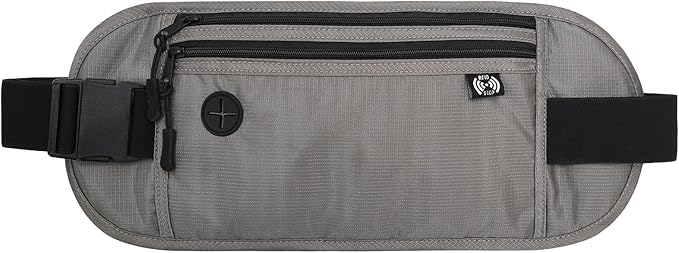 TRAVELSAFE Slim RFID Blocking Money Belt for Travel - Anti-Theft Hidden Passport Holder Waist Wallet with Secure Pouch for Cash, Credit Cards & Phone Safe (B-Grey) by Arouselove