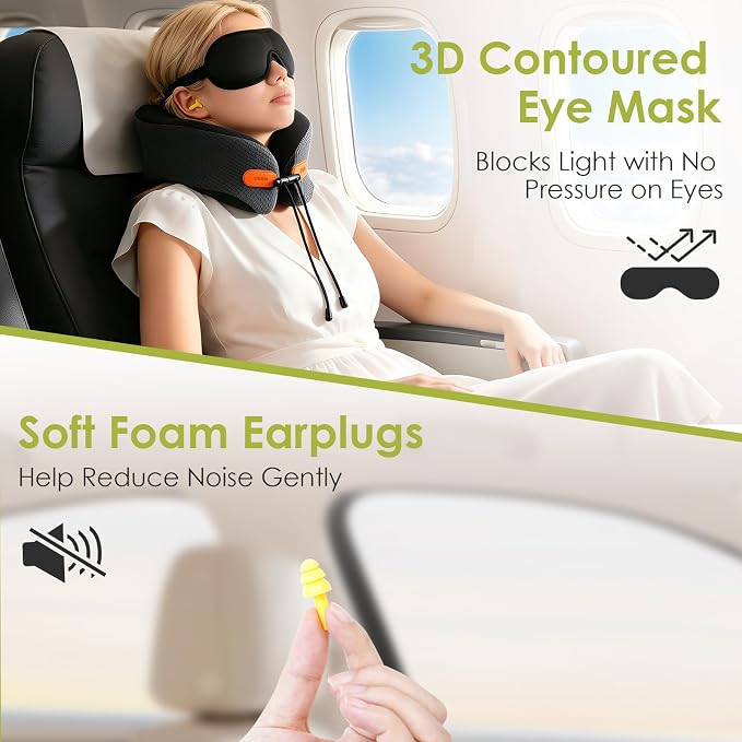 Premium Travel Pillow for Airplanes, Ergonomic Neck Pillow for Long Flights | 100% Pure Memory Foam Travel Neck Pillow with 360° Neck & Chin Support, U-Shaped Airplane Pillow, Petal-Shaped Support - Image 8
