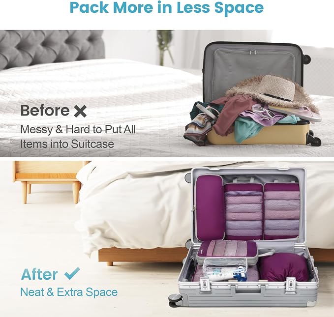 Cambond Mesh Compression Packing Cubes for Travel - 7 Set Organizes, Purple | With Underwear Laundry Makeup Bag, Keep Clothes Sorted, See Through Mesh, quickly find what you need, Compression Zip Design - Image 5