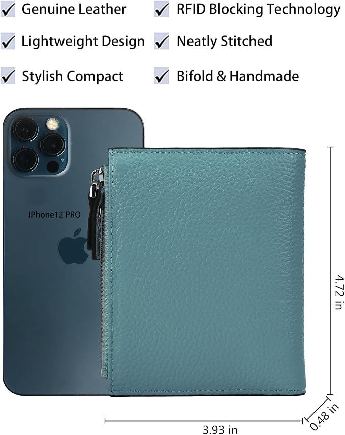 Women's RFID Blocking Leather Small Compact Bi-fold Zipper Pocket Wallet Card Case Purse with id Window - Image 4