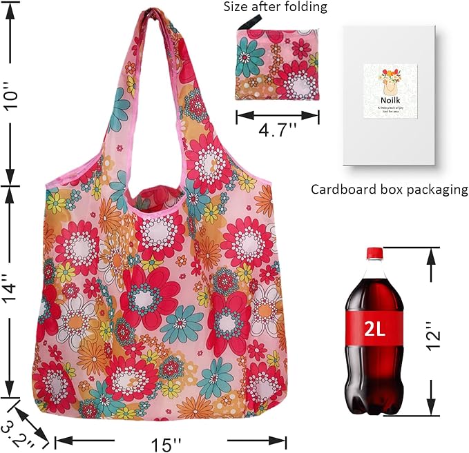 Cute Reusable Grocery Bags, 4 Pack (50Lbs Capacity) - Foldable & Washable Market Totes, Bulk Cloth Bags for Shopping, Travel, Storage, or as Reusable Gift Bags for Women - Image 3
